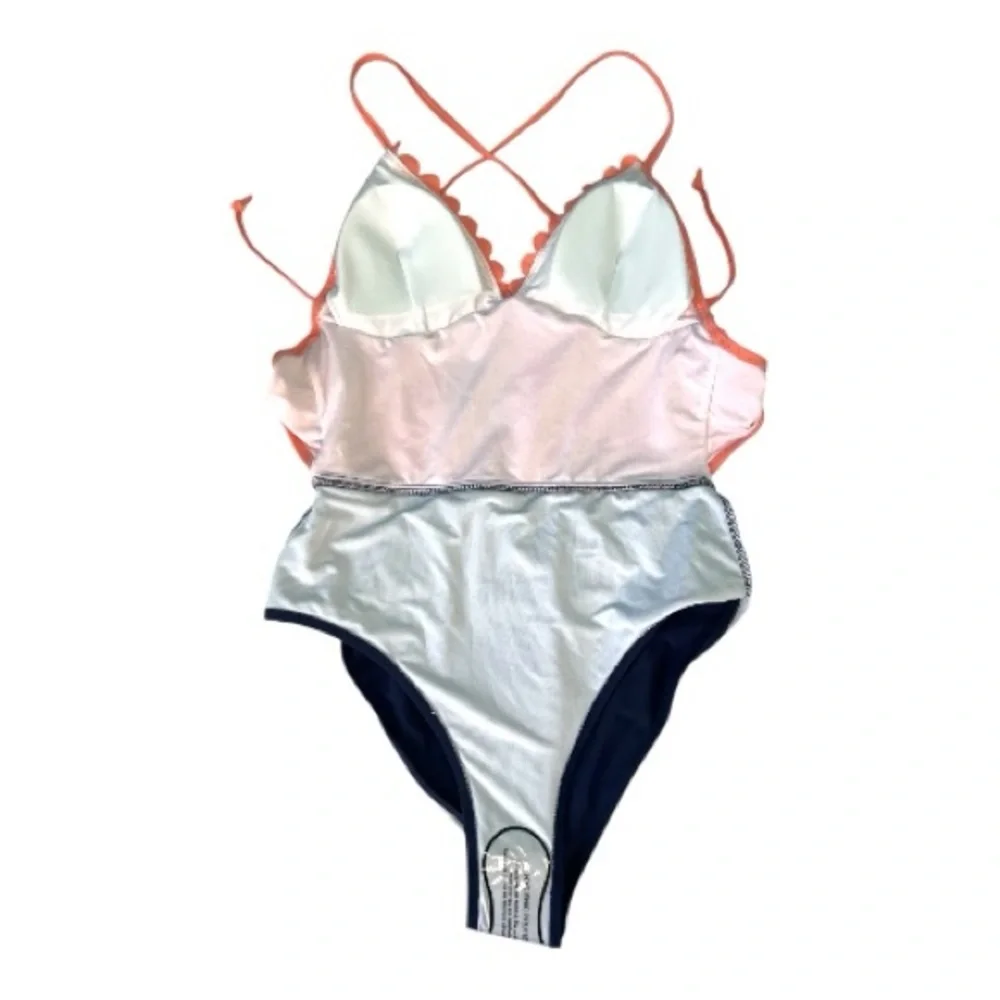 Cupshe Lucky Star Coral and Navy Blue One Piece Swimsuit Size Small - Picture 6 of 10